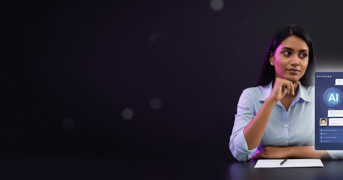 South Asian woman data analyst comparing three AI tools on screens in a dark office with purple lighting